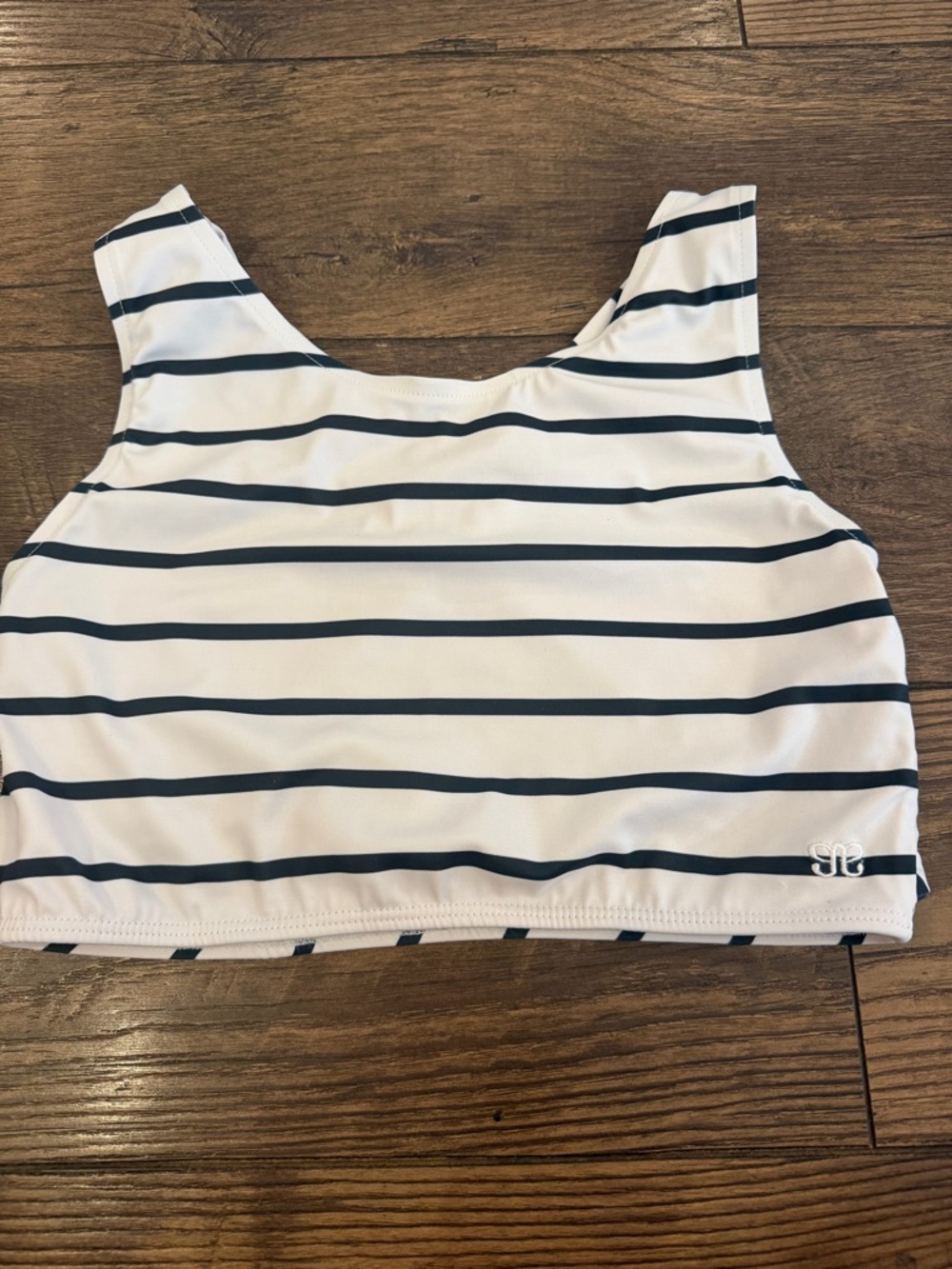 Albion Fit Striped Swim Top - White & Navy Size M